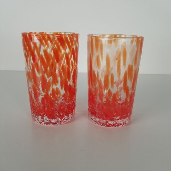 2x Art Glass Drinking Tumbler Red Handmade - Picture 1 of 8